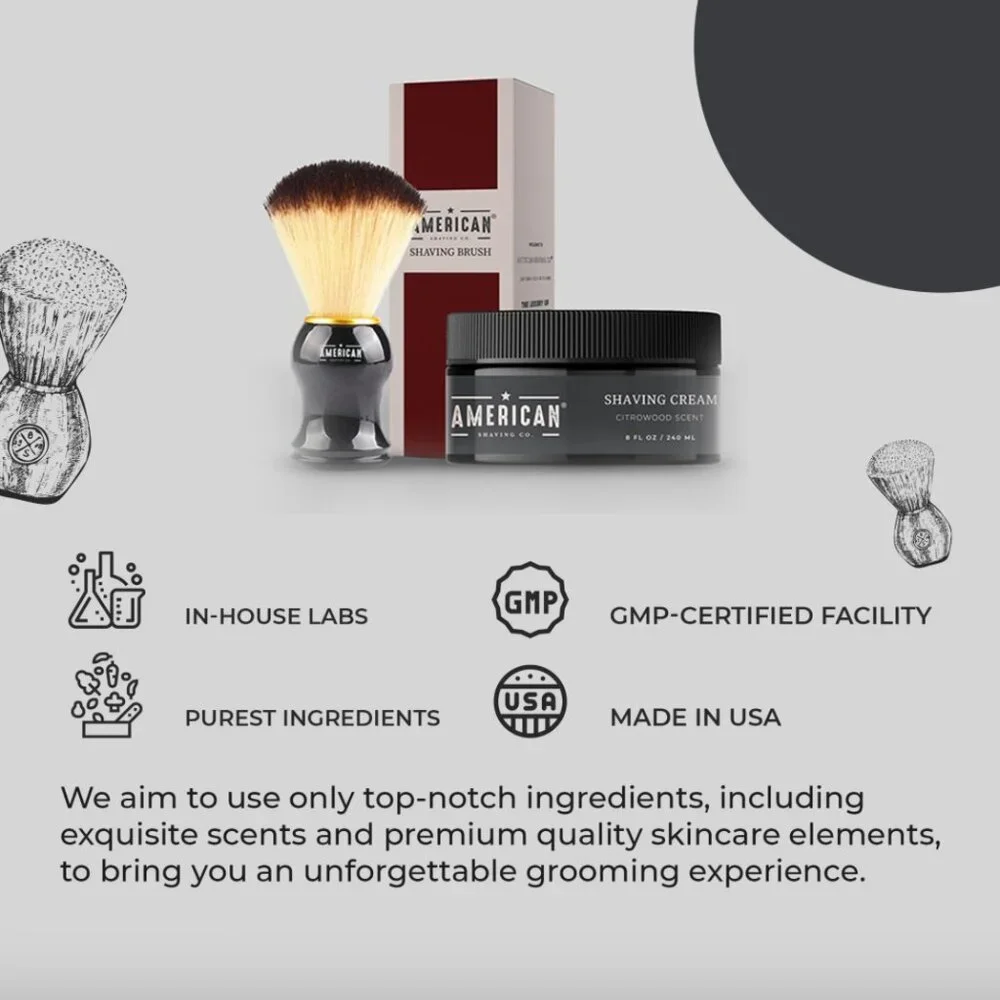 American‎ Shaving Co. Citrowood Shaving Cream + Shaving Brush 8 oz Cruelty Free